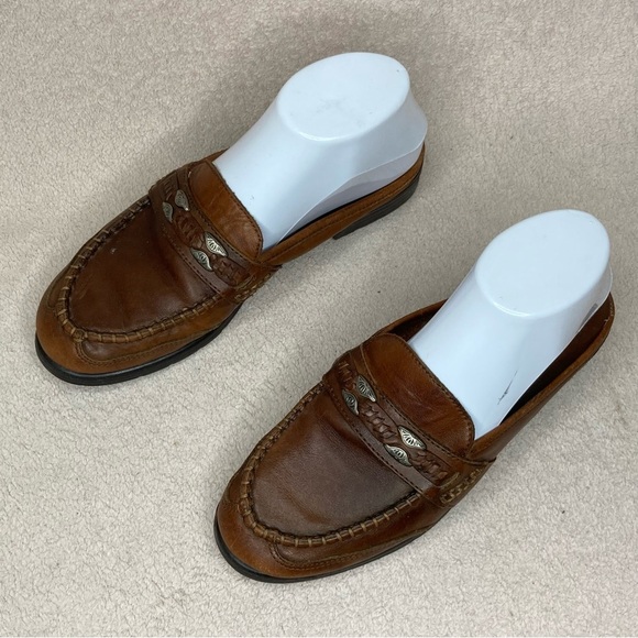 Vintage G. Wiz Slip On Loafer Mules-Brown Leather & Metal Detail-Women’s 7.5-Vtg - Picture 2 of 10